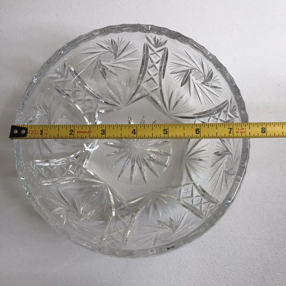 Vintage Brilliant Cut Crystal Centerpiece Serving Bowl Pinwheel Starburst Swirl
